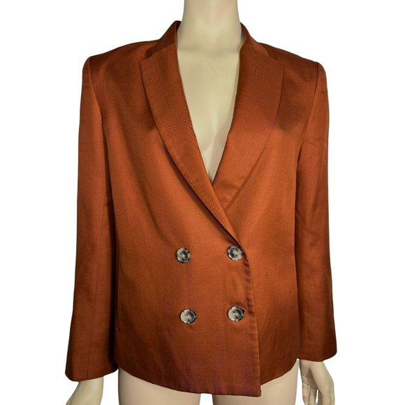 Jenni Kayne Silk Rust Blazer Orange Double Breasted Jacket Small - Picture 1 of 4